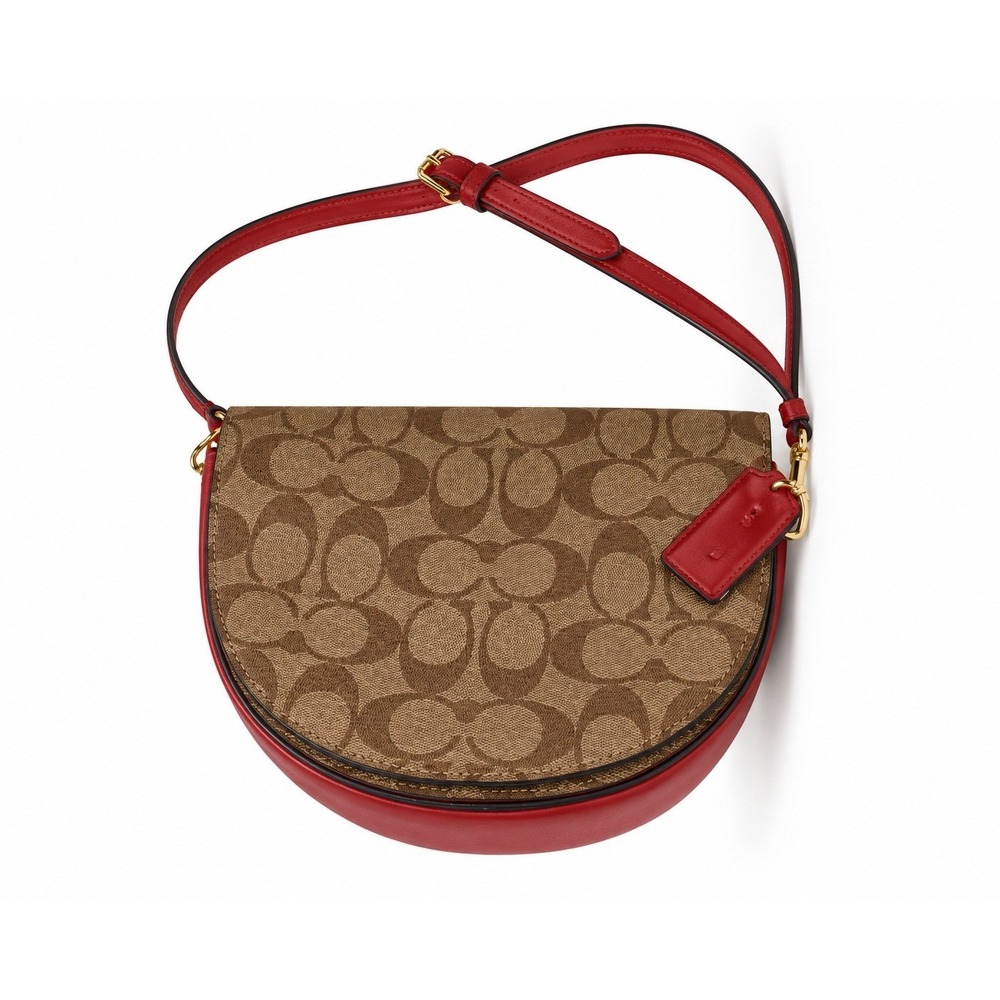 Coach Ellen Crossbody Bag Signature Canvas Red Leather C1432